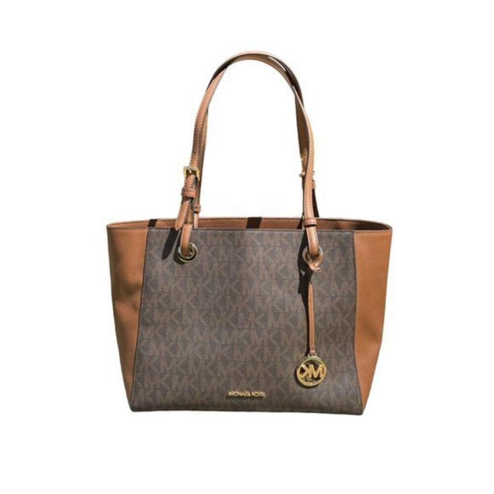 Michael Kors Charlotte Ciara Large Tote Signature Shoulder Bag Canvas Brown Tan